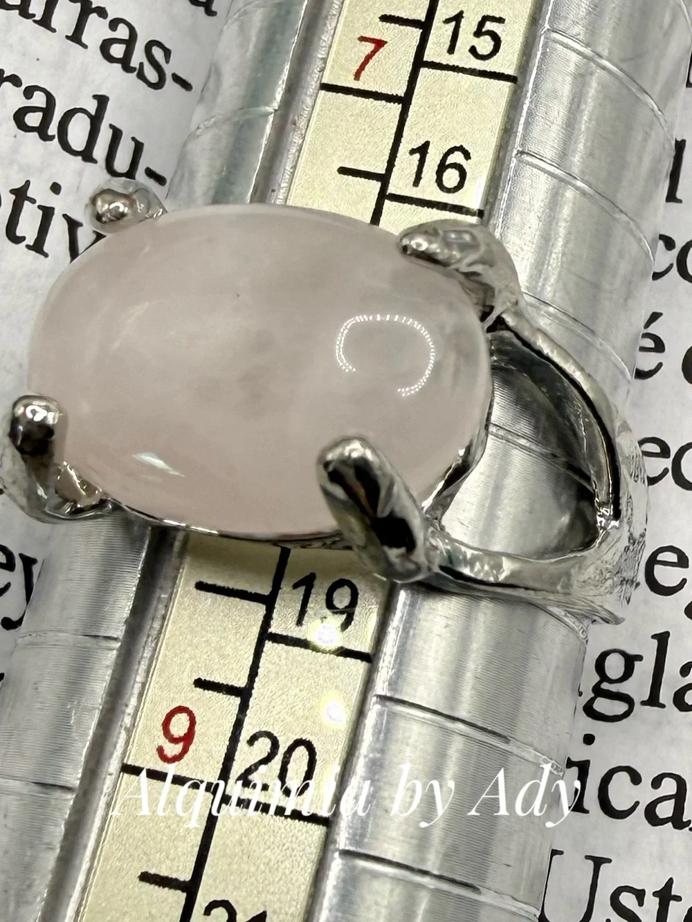 Pink Quartz Rhodium Silver Ring – 20mm Oval Stone, Tarnish-Resistant